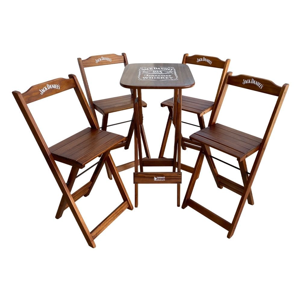 Conjunto Mesa Bistrô com 4 Banquetas Dobráveis de Madeira Personalizada Jack - Imbuia
