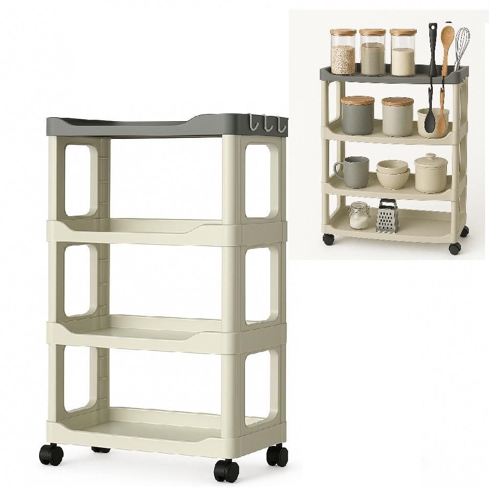 Carrinho Organizador Cozinha Multiuso Manicure Brinquedos 4 Prateleiras Fruteira Quarto Escritorio Varanda Cinza