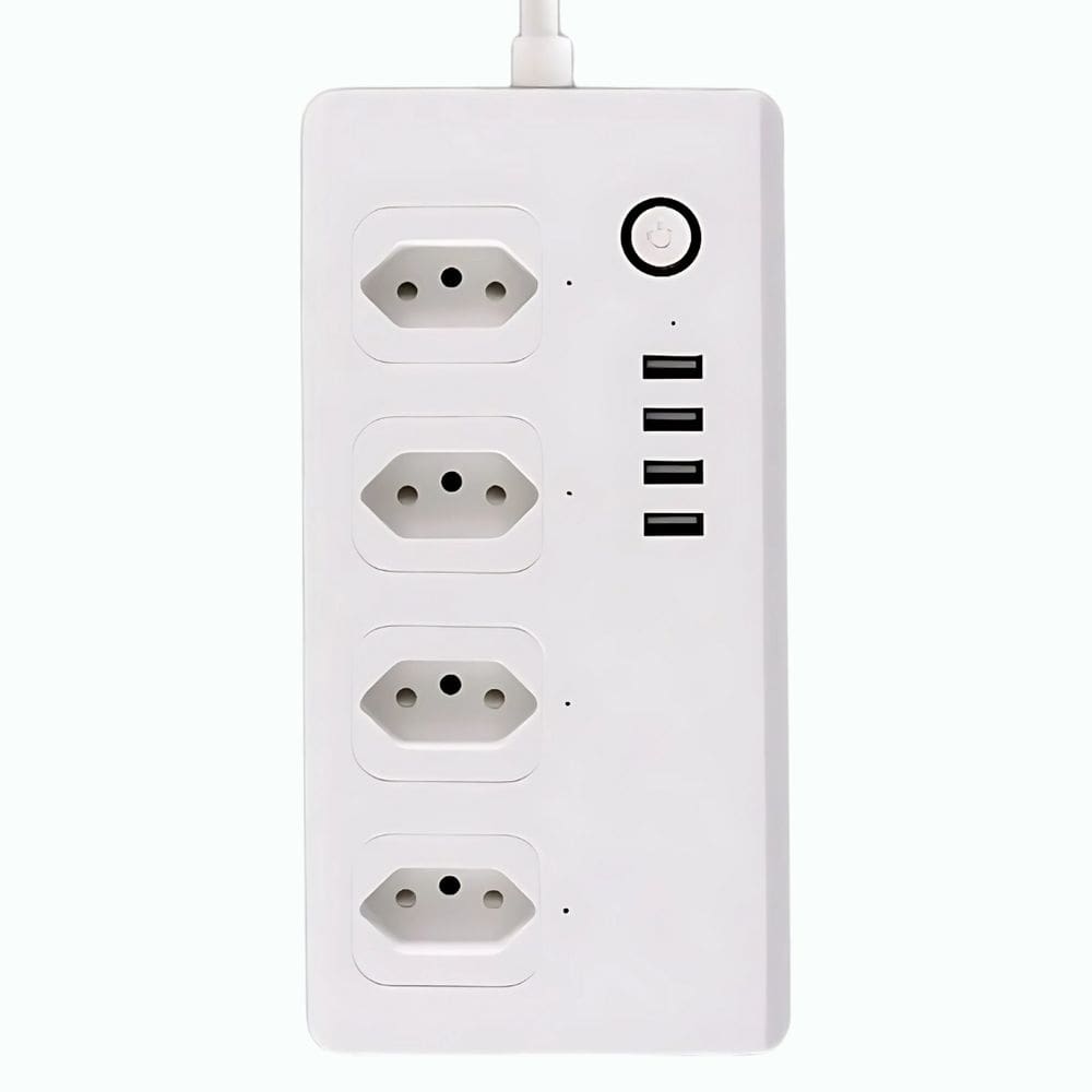 Extensão Inteligente, Zigbee 3.0, Com 4 Tomadas, 4 Portas USB, Cabo 1.5 Metros, Anti Surto, APP Tuya, Branco