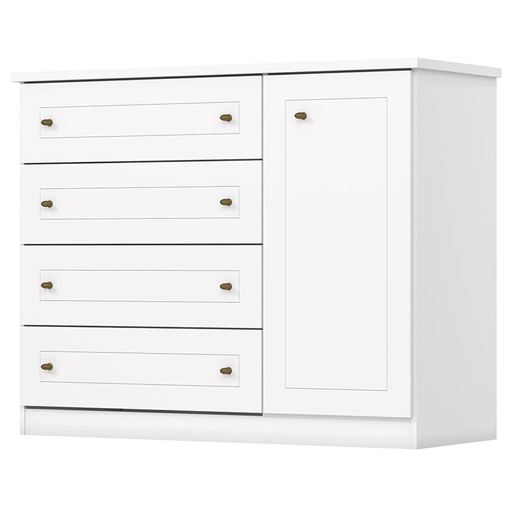 Comoda 1 Porta 4 Gavetas 126 cm Americana Branco Henn