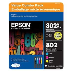 Cartucho de tinta Epson 802 XL preto e 802 Standard Color, pacote com 4