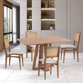 Conjunto Mesa com 4 Cadeiras Madeira Maciça Tampo Laminado Sala de Jantar Serena Nogueira