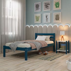Cama Solteiro Linna em Madeira Maciça Mdf Azul
