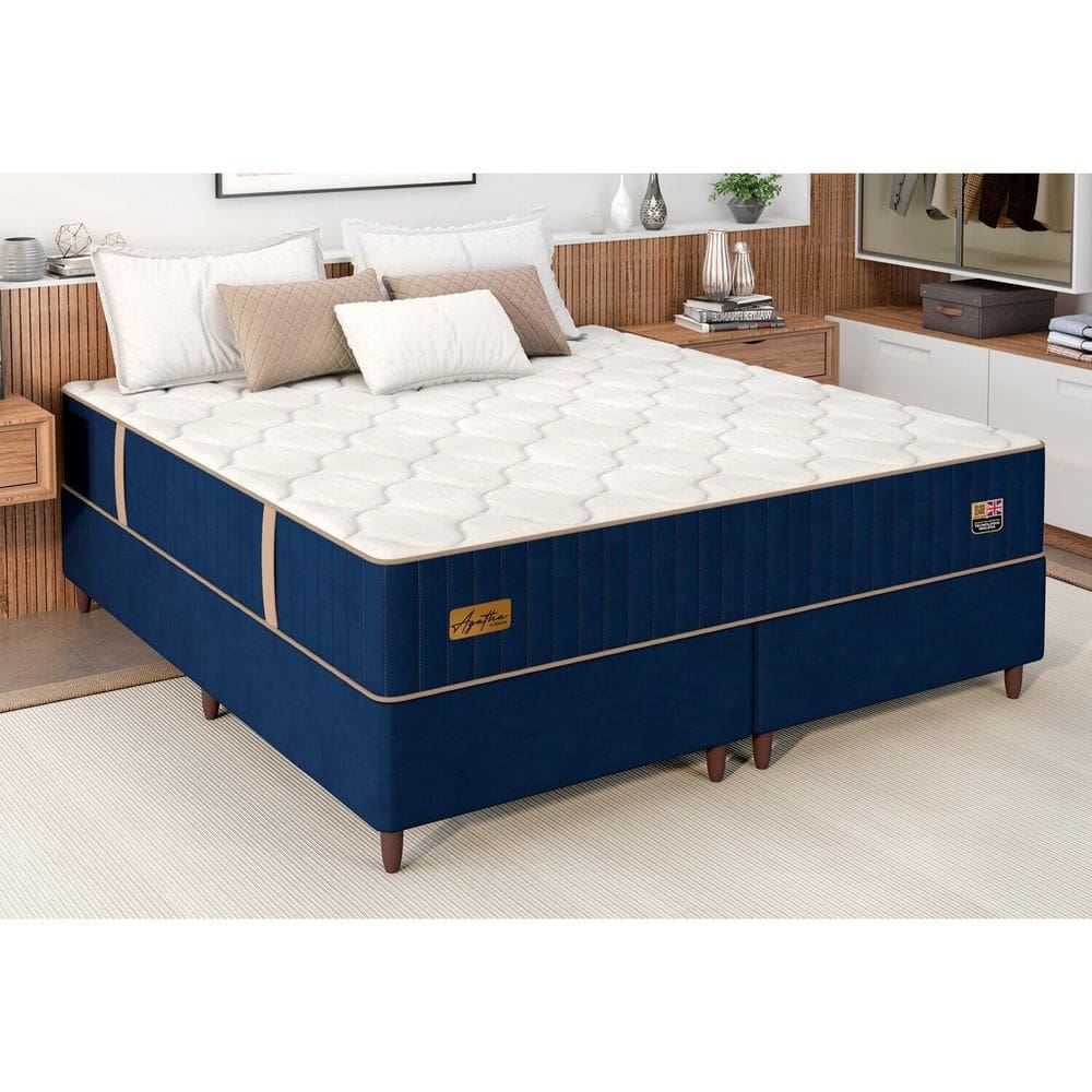 Colchão Agatha King 193x203x31 Cm Molas Ensacadas Azul