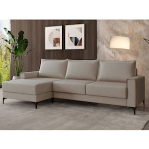 Sofá 3 Lugares Chaise Lado Esquerdo Amazon Bege