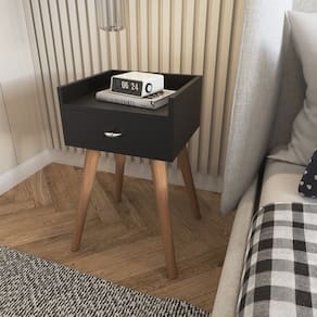 Mesa de Cabeceira com Gaveta e Prateleira Superior Preto