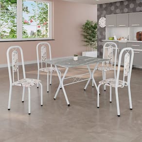 Conjunto de Mesa Tampo em Granito com 4 Cadeiras Lívia Branco