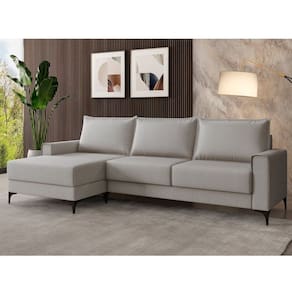 Sofá 3 Lugares Chaise Lado Esquerdo Amazon Bege