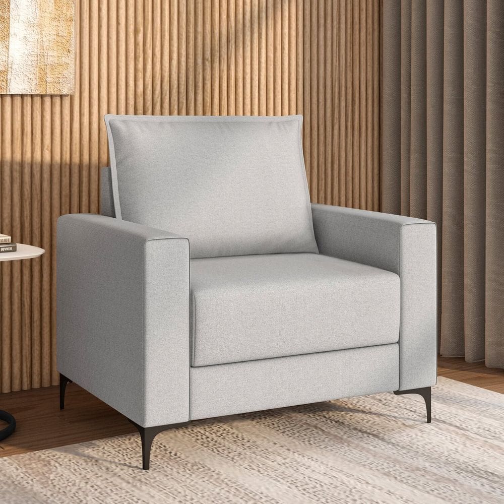 Poltrona para Sala de Estar Pés de Metal Coleção Premium Cinza
