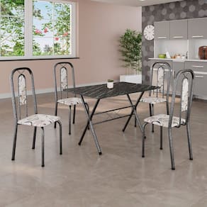 Conjunto de Mesa Tubular 100x60cm Tampo em Ardósia com 4 Cadeiras Lívia Arabesco/ Mart Prata