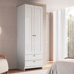 Guarda-roupa 2 Portas e 2 Gavetas Americano Branco Gelo/Ipê