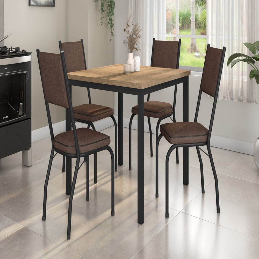 Conjunto de Mesa e 4 Cadeiras Adriana Preto/Imbuia/Demolição