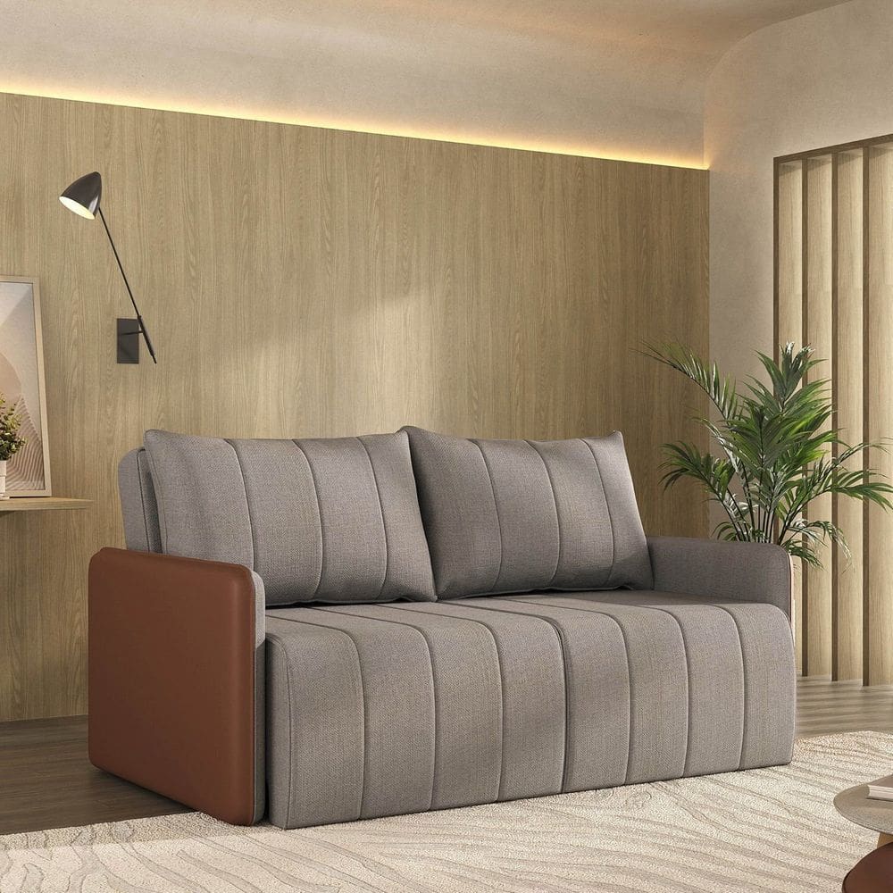 Sofá Cama Retrátil e Reclinável 3 Lugares 200cm Jequitibá Cabecasa Caramelo/Capuccino
