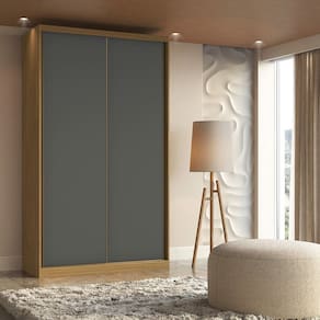 Guarda Roupa Solteiro 2 Portas de Correr Mdf 138 Cm Freijó/Titânio