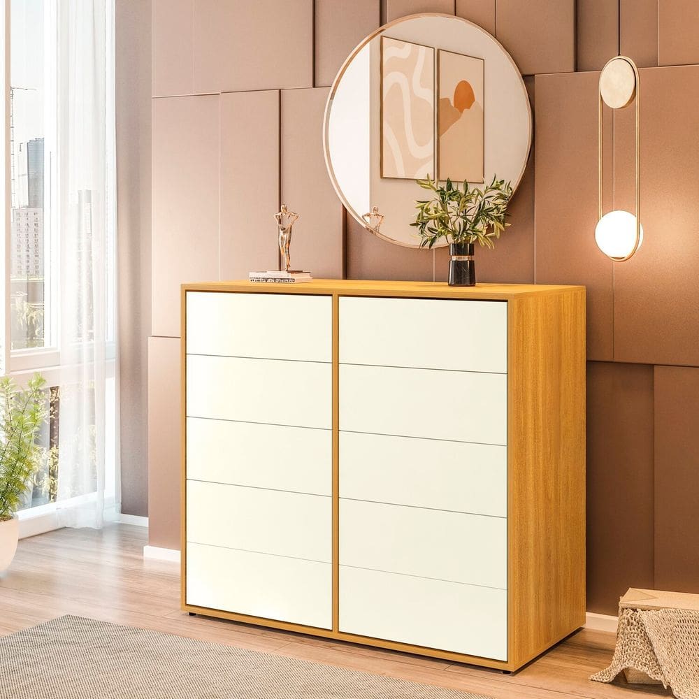 Cômoda para Quarto com 10 Gavetas 90x90cm Melinda Freijó/Off White