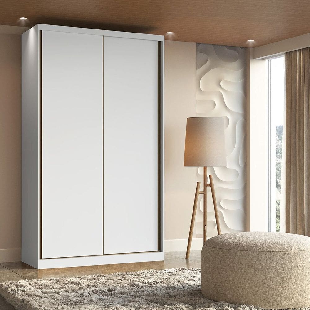 Guarda Roupa Solteiro 2 Portas de Correr Mdf 138cm Branco
