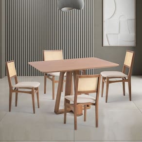 Conjunto Mesa com 4 Cadeiras Madeira Maciça Tampo Laminado Nogueira/Natural