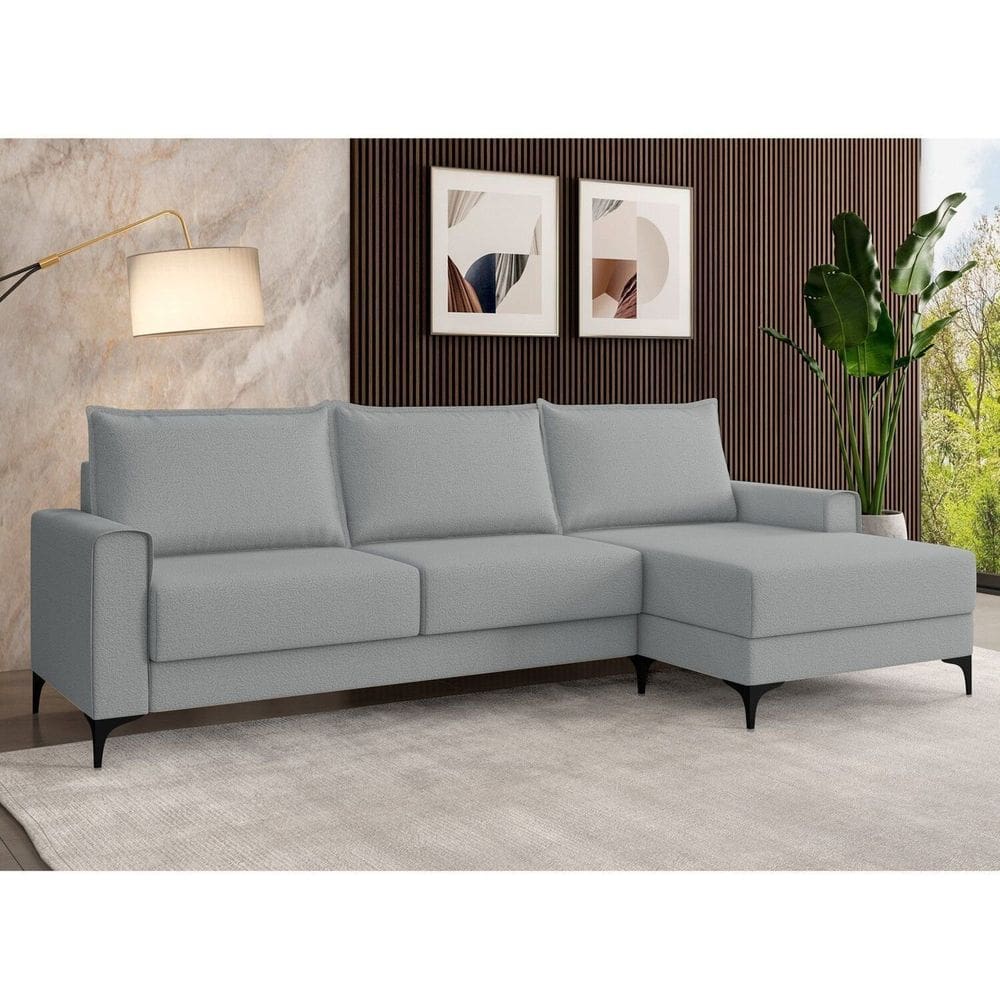 Estofado 3 Lugares com Chaise Lado Direito Cinza