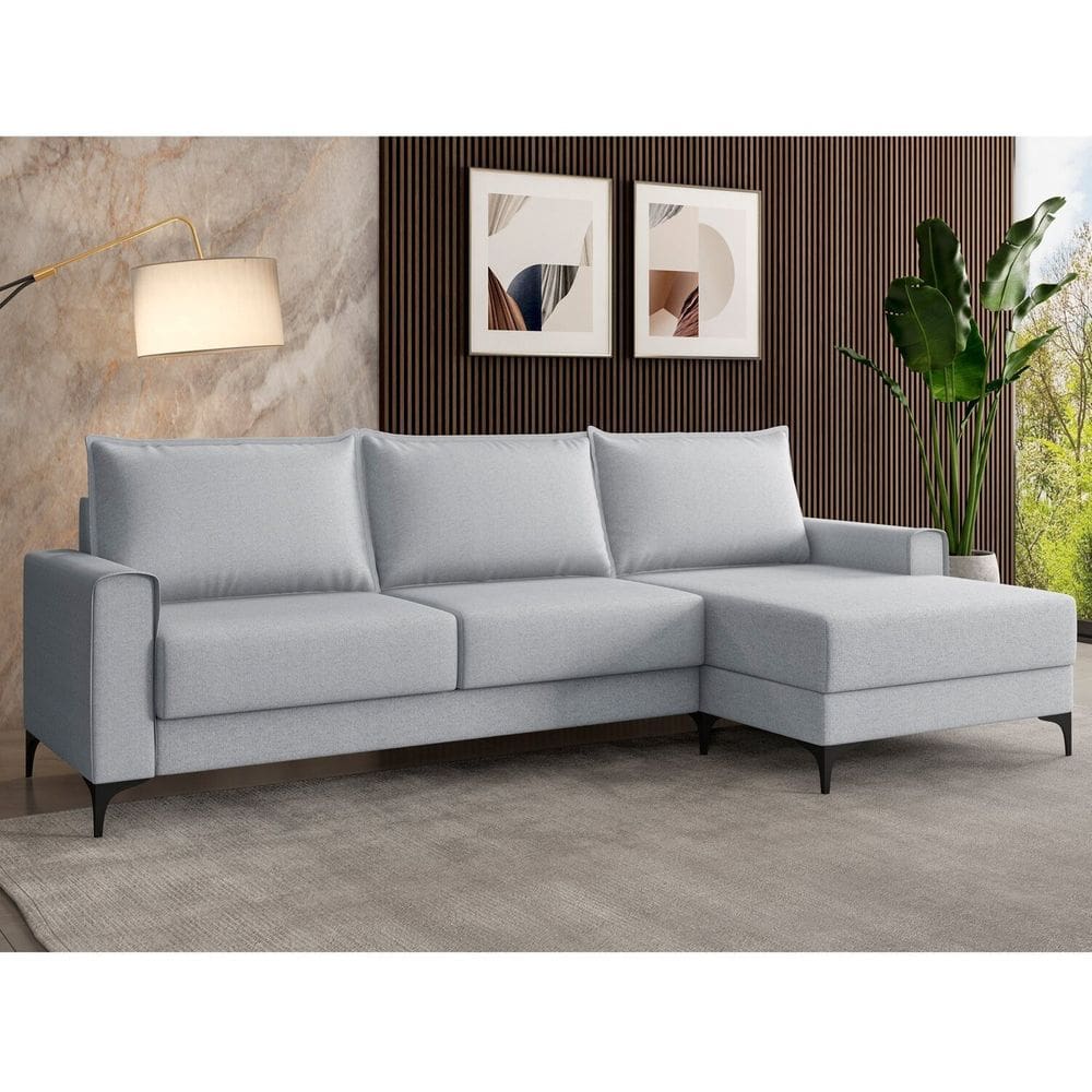Estofado 3 Lugares Chaise Lado Direito Cinza