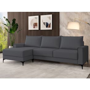 Sofá 3 Lugares Chaise Lado Esquerdo Amazon Grafite