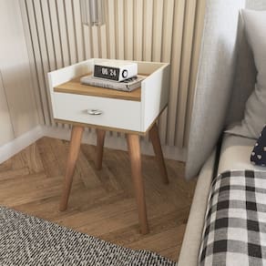 Mesa de Cabeceira com Gaveta e Prateleira Superior Branco/Freijó