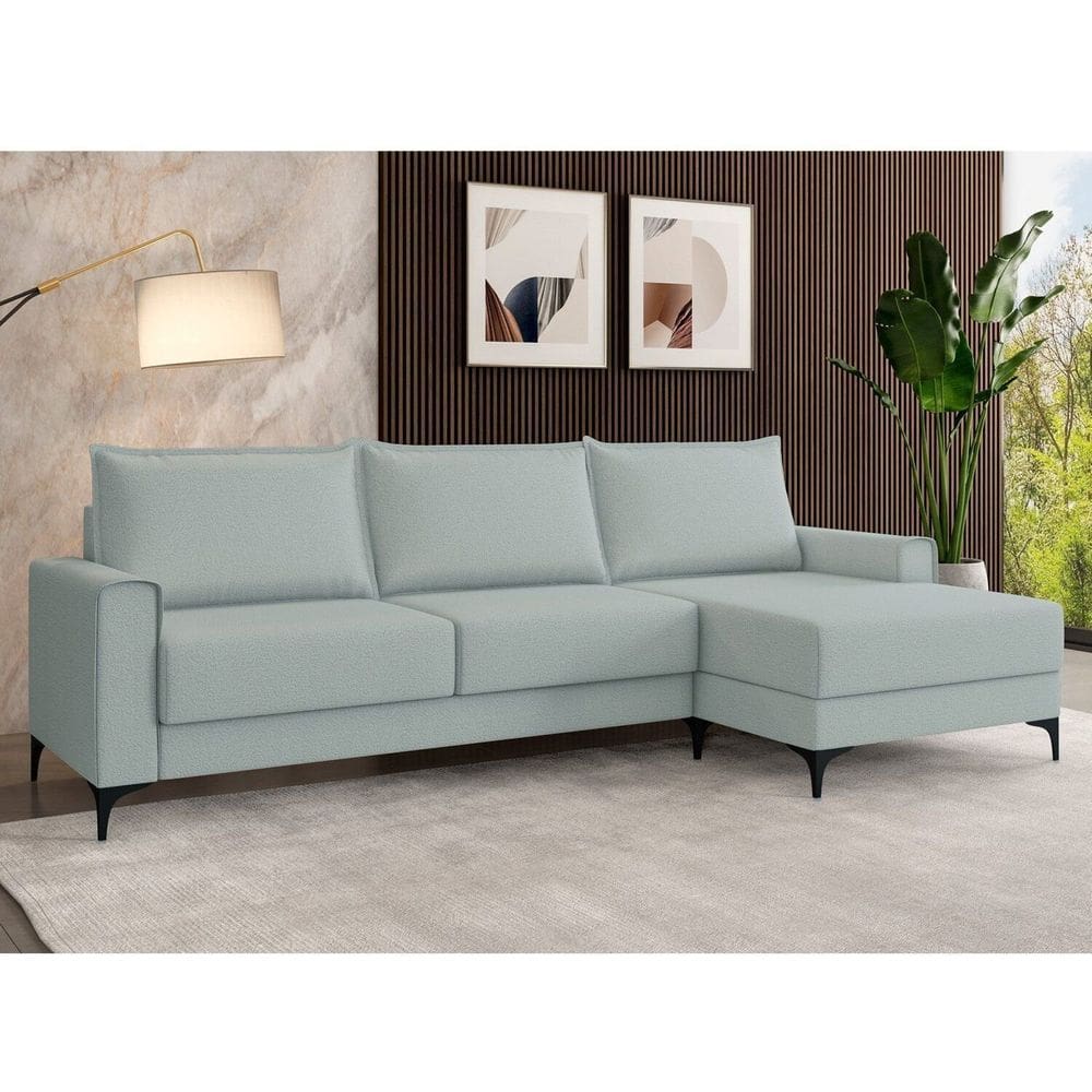 Estofado 3 Lugares com Chaise Lado Direito Cinza