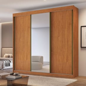 Guarda Roupa Casal 3 Portas de Correr 100% Mdf Chicago Cinamomo