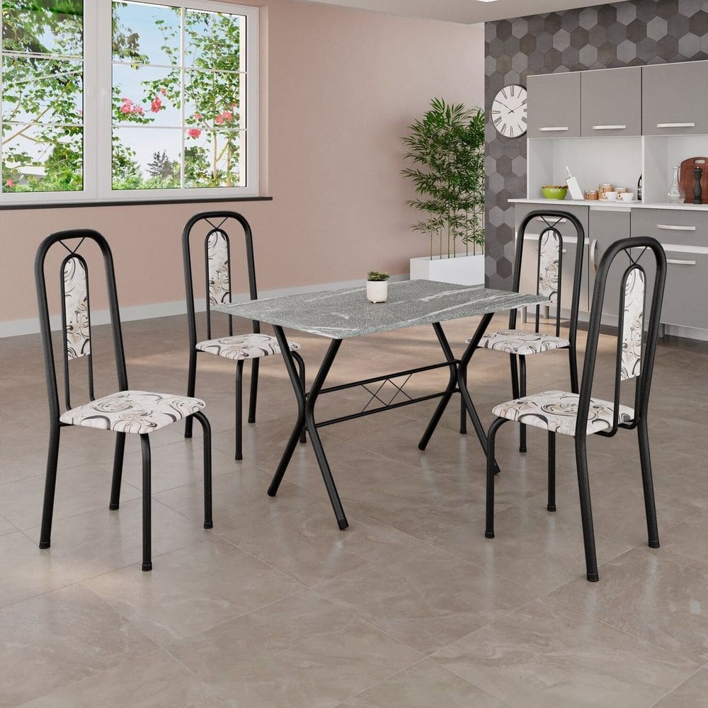 Conjunto de Mesa Sala de Jantar com 4 Cadeiras Lívia Preto