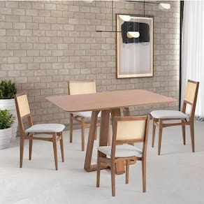 Conjunto Mesa com 4 Cadeiras Madeira Maciça Tampo Laminado Nogueira/Natural