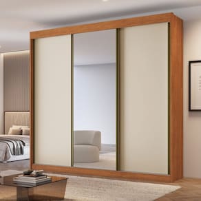 Guarda-roupa Casal 3 Portas de Correr 100% Mdf Chicago Cinamomo/Off White