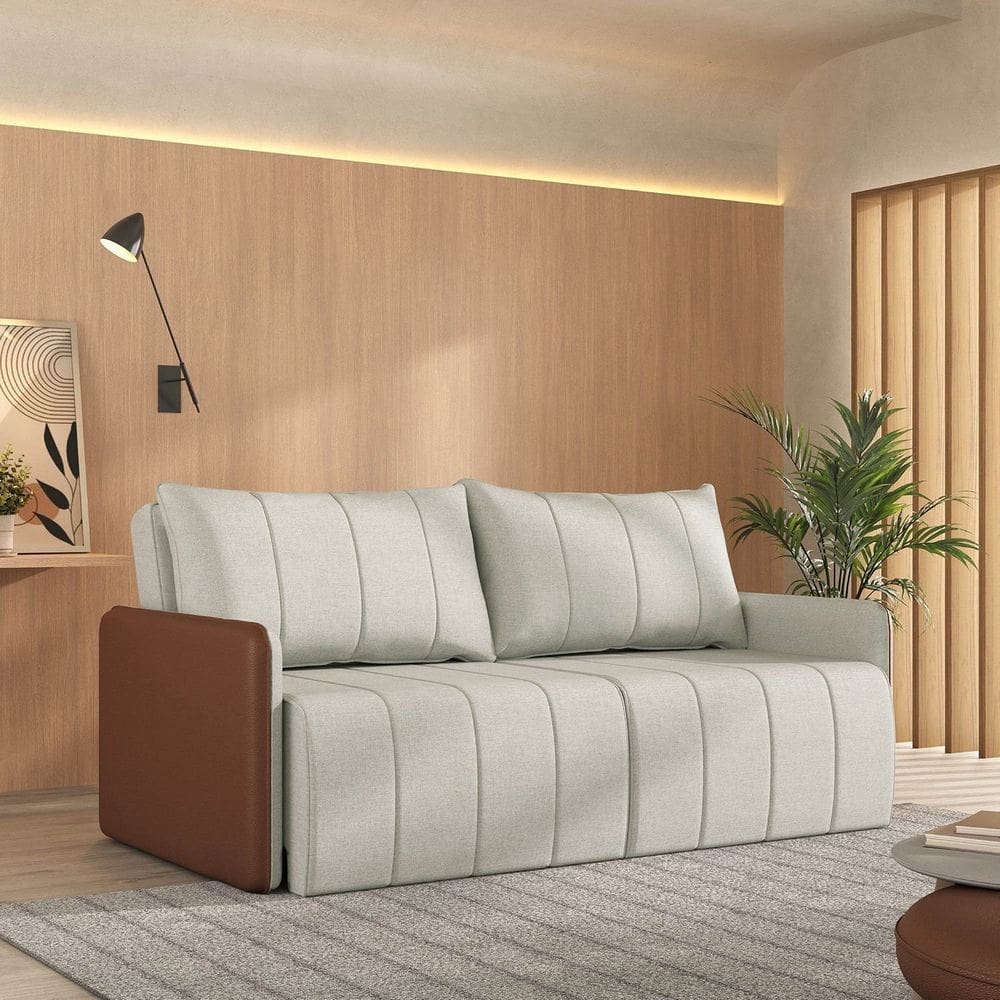 Sofá Cama Retrátil e Reclinável 3 Lugares 200cm Jequitibá Cabecasa Madeiramadeira Caramelo/Bege