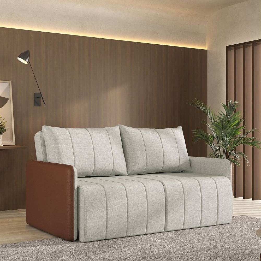 Sofá Cama Retrátil e Reclinável 3 Lugares 180cm Jequitibá Cabecasa Madeiramadeira Caramelo/Bege