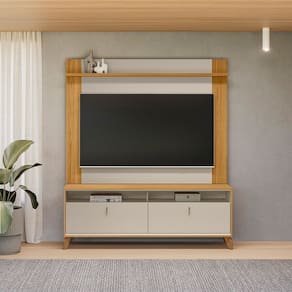Rack Pés em Madeira Maciça e Painel Tulum para Tv de até 55 Polegadas Dubai TAUARI/OFF WHITE FOSCO