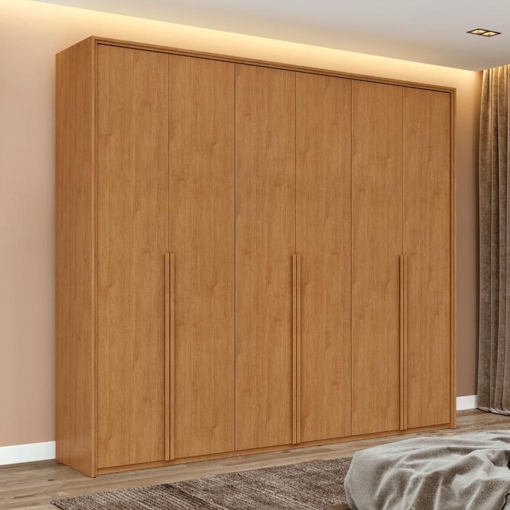 Guarda Roupa Casal 100% MDF 6 Portas Easy Move 2,40 Amendoa Clean