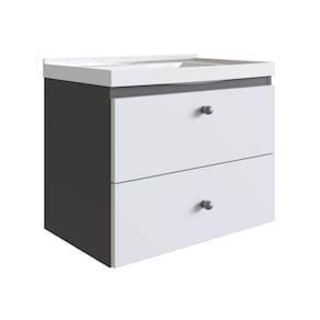 Gabinete Para Banheiro Suspenso 50CM com 1Pta e 1 Gaveta Grafite Branco LVP01 Versato Nova Móbile