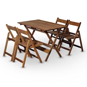 Conjunto de mesa 120x70 e 04 Cadeiras Dobráveis em Madeira Nobre