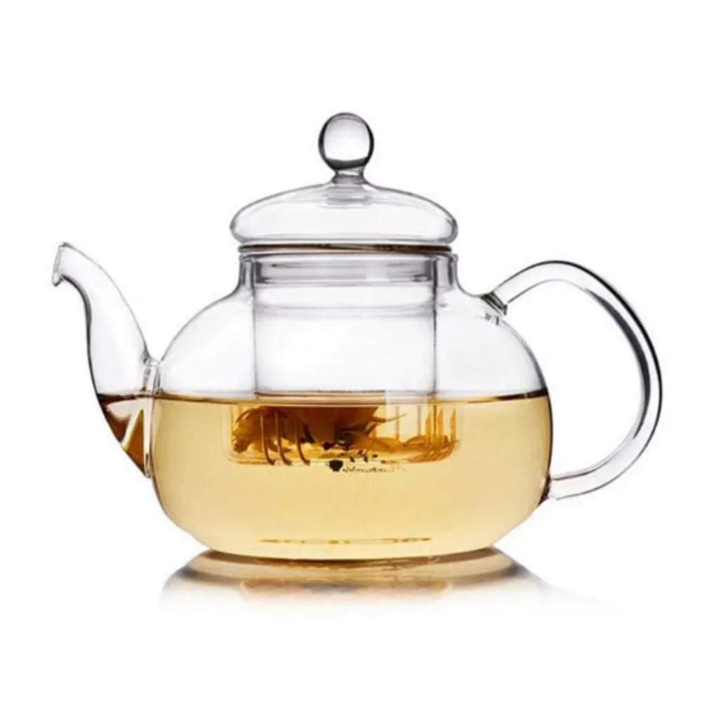 Chaleira De Vidro Com Infusor 600Ml Bule Transparente Em Borossilicato Coador Para Cha E Cafe Parede Dupla Design Elegan