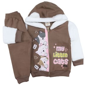 Conjunto Bebê Menina Jaqueta Gatinhas Moletom Flanelado PMG