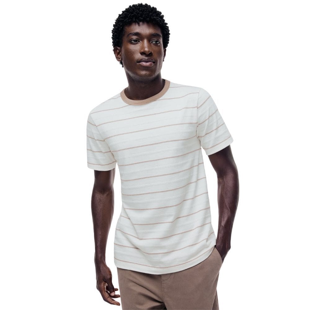 Camiseta Hering Listras Peixinho Bordado Bege