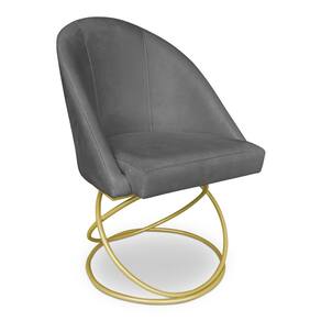 Cadeira Poltrona de Jantar Bela Suede Grafite Base Metálica Luxo Dourado - Pallazio
