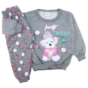 Conjunto Bebê Menina Cachorrinha Inverno Moletom Flanelado