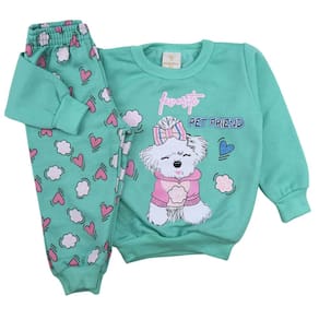 Conjunto Bebê Menina Cachorrinha Inverno Moletom Flanelado