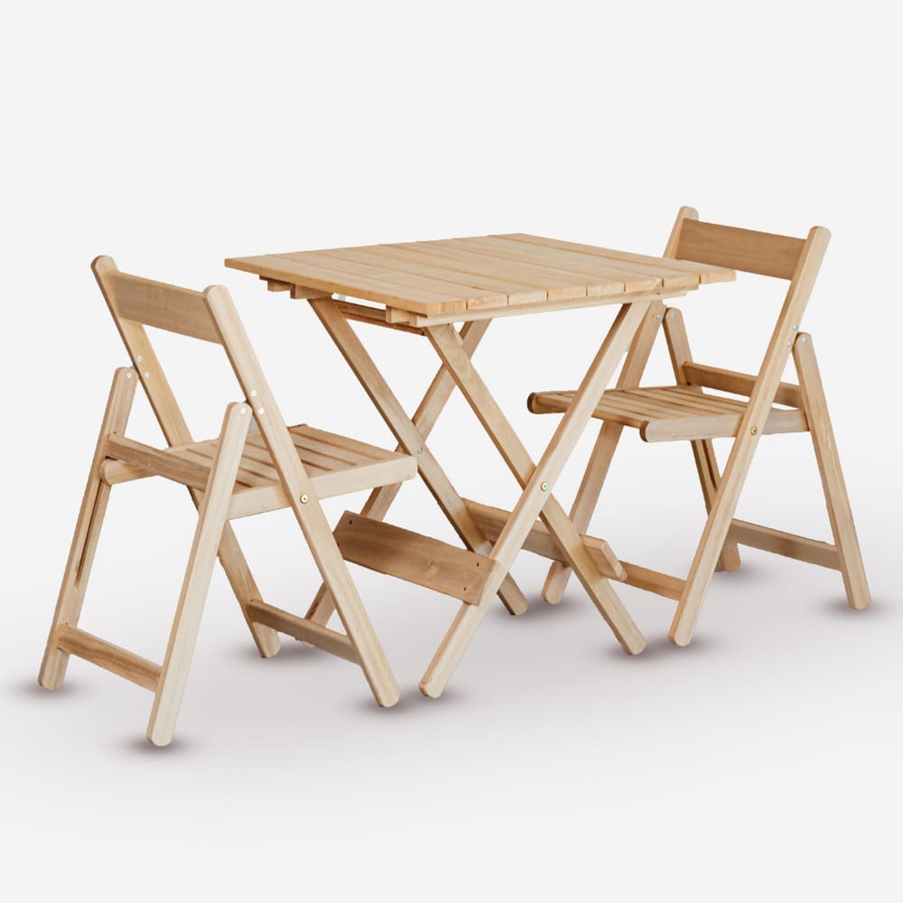Conjunto de Mesa 70x70 e 02 Cadeiras Dobráveis em Eucalipto