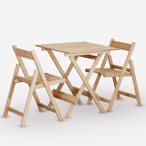 Conjunto de Mesa 70x70 em Compensado e 02 Cadeiras Dobráveis