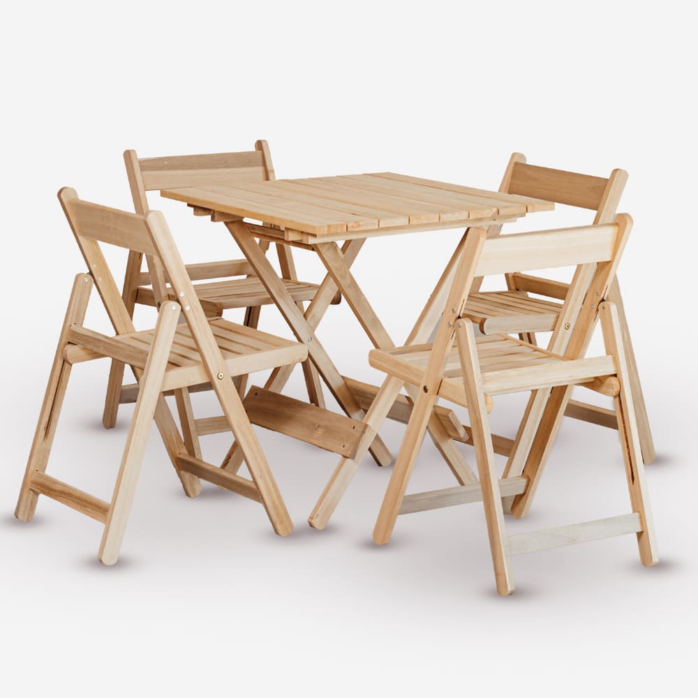 Conjunto de Mesa 70x70 e 04 Cadeiras Dobráveis Eucalipto