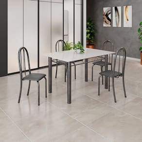 Conjunto Mesa Sala de Jantar 4 Cadeiras Iris B Preto/Prata