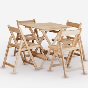 Conjunto de Mesa 70x70 em Compensado e 04 Cadeiras Dobráveis