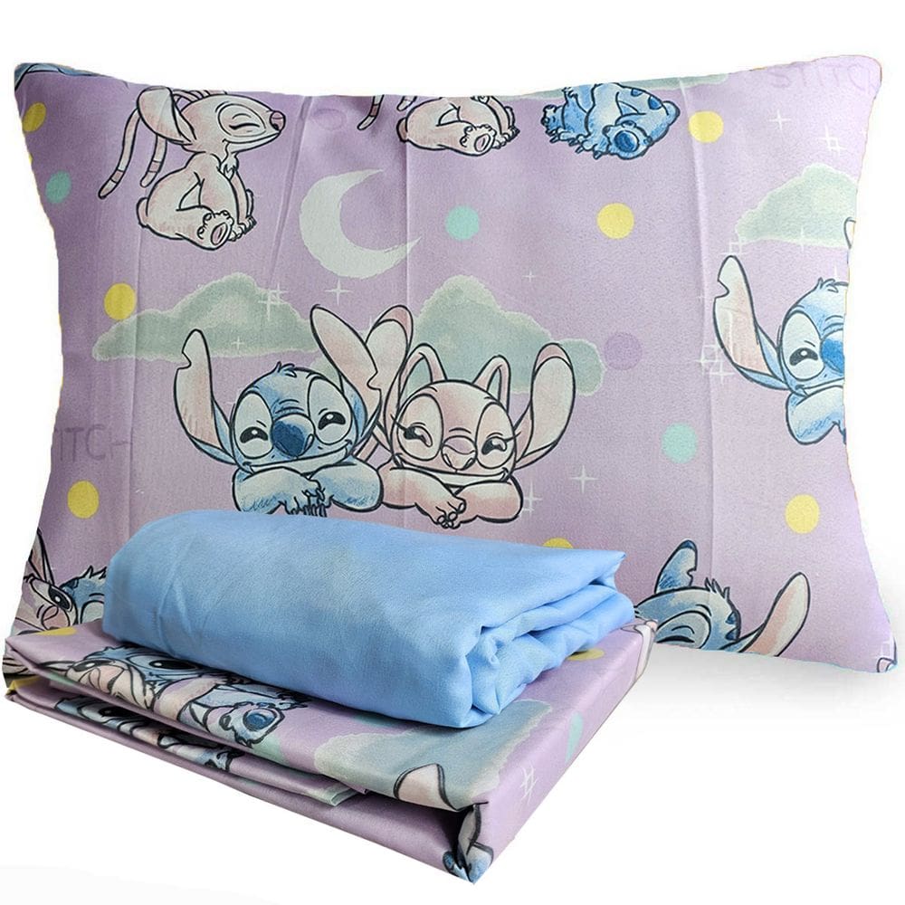 Jogo de Cama Infantil Stitch Angel Rosa Solteiro Estampado Microfibra 3 pecas Lepper