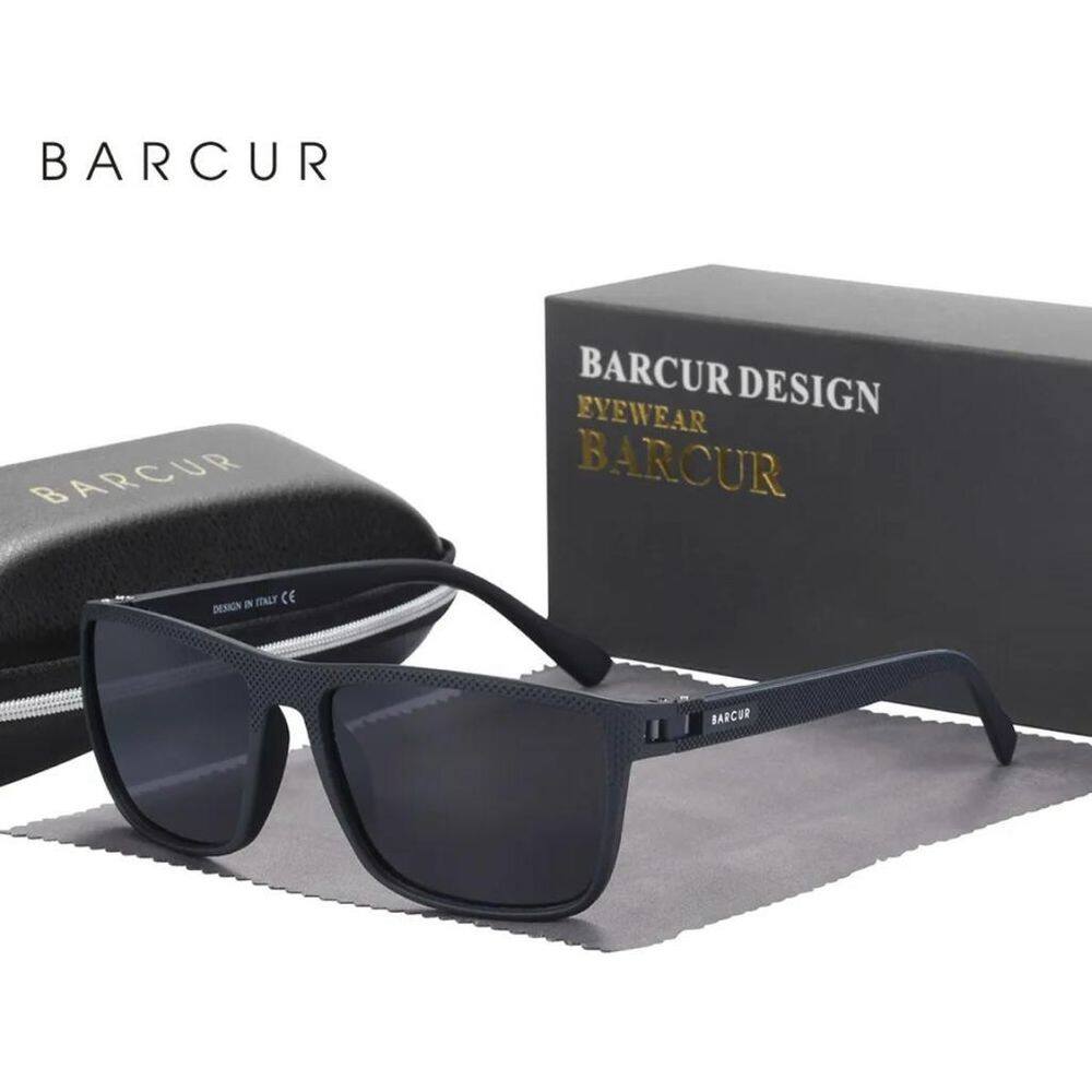 Óculos De Sol Barcur Uv400 Polarizado Preto Cinza Bc2139