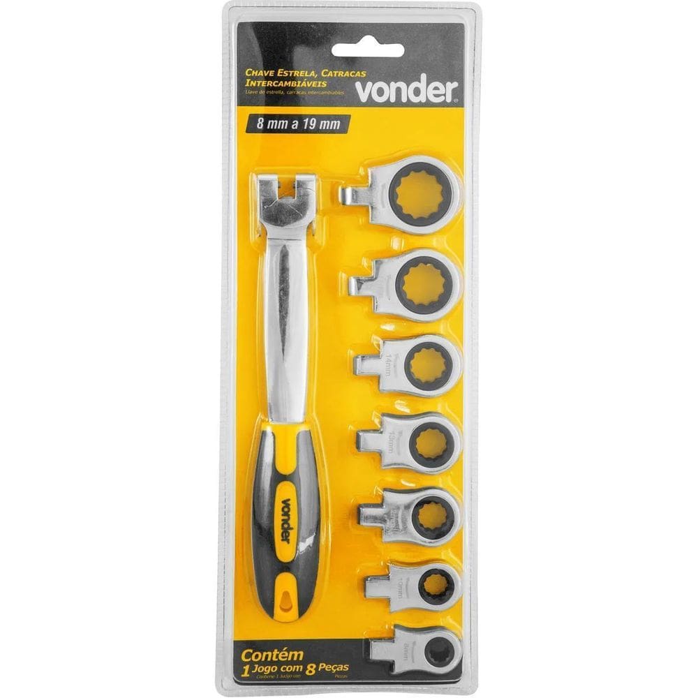 Jogo Chaves Catraca Intercabiaveis 8Mm A 19Mm 8 Peças Vonder
